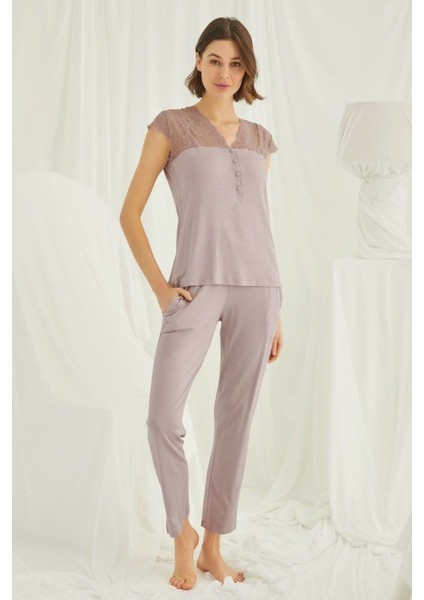Kadın Vizon Kısa Kollu Pijama Takım 18437