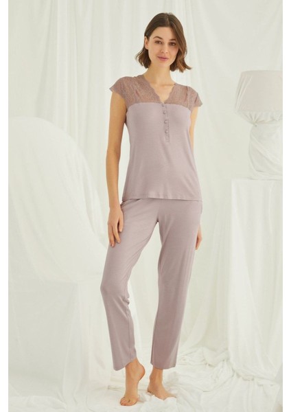Kadın Vizon Kısa Kollu Pijama Takım 18437 fırsatları