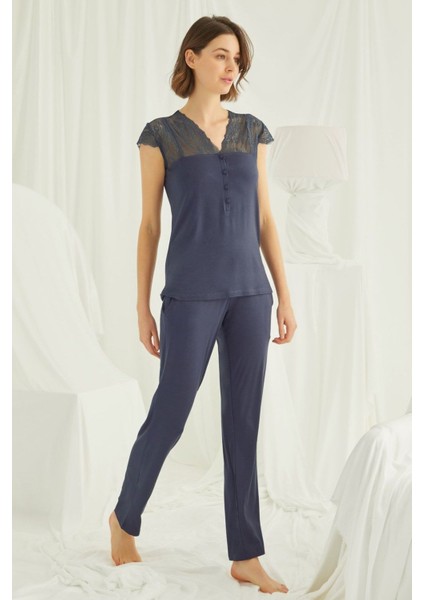 18231 Kadın Lacivert Pijama Takım modelleri