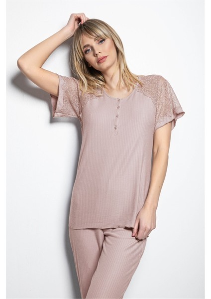 19286 Kadın Vizon Kısa Kollu Pijama Takım
