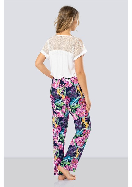 3302 Lacivert Kadın Desenli Pijama Takımı modelleri