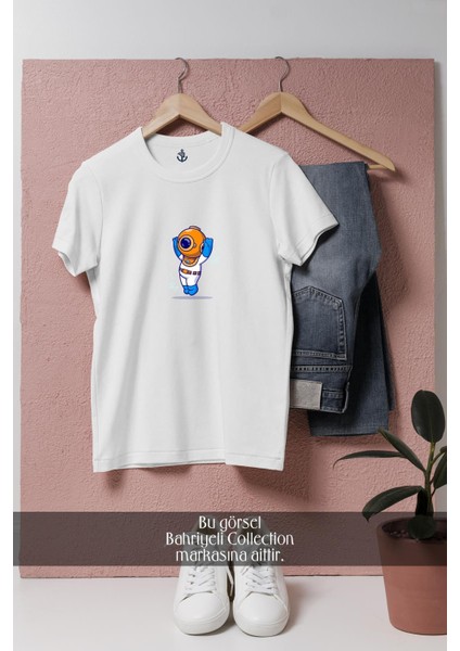 Oversize Mutlu Mini Dalgıç Tasarımlı Unisex T-Shirt