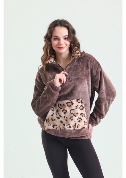 37285 Kadın Kahve Fermuarlı Polar Pijama Üst fırsatları