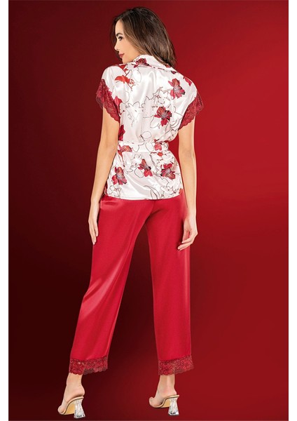 Kadın Kırmızı Dantelli Saten Pijama Takım 2020 modelleri