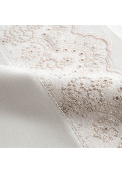 Ahter Çift Kişilik Nevresim Takımı %100 Organik Pamuk Saten Brodeli Bej 200X220 cm