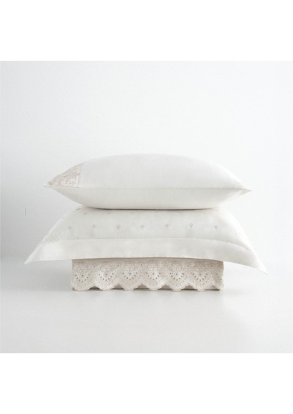 Ahter Çift Kişilik Nevresim Takımı %100 Organik Pamuk Saten Brodeli Bej 200X220 cm
