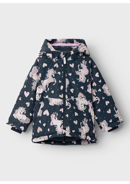 Lacivert Kız Çocuk Kapüşonlu Uzun Kollu Mont Nmfmaxı Jacket Unıcorn Heart