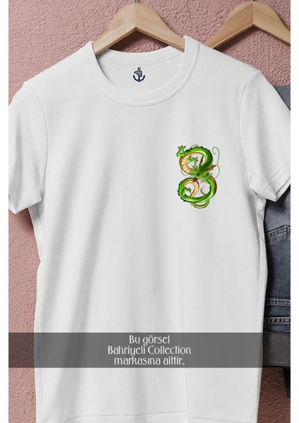Oversize Green And Yellow Dragon Illustration Cep Tasarımlı Unisex T-Shirt fiyatları