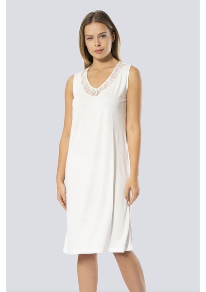 Kadın Ekru Dantelli V Yaka Gecelik 3285