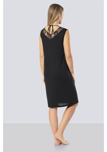 Kadın Siyah Dantelli V Yaka Gecelik 3285 modelleri