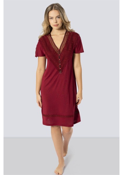 Kadın Bordo Güpürlü V Yaka Gecelik 3282 modelleri