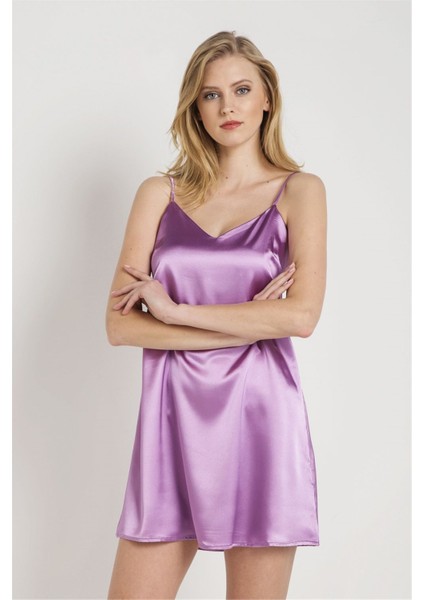 7270 Kadın Mor Askılı Saten Gecelik fiyatları