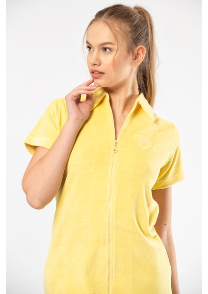 622 Sarı Kadın Rahat Yakalı Fermuarlı Elbise Gecelik fiyatları