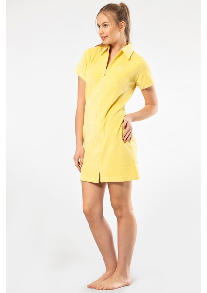 622 Sarı Kadın Rahat Yakalı Fermuarlı Elbise Gecelik fırsatları