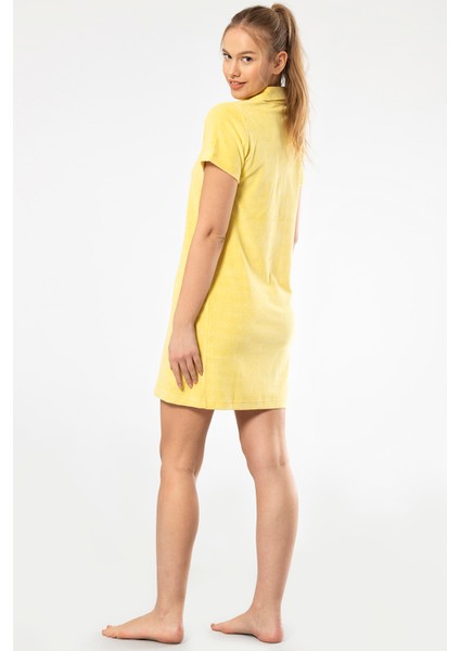 622 Sarı Kadın Rahat Yakalı Fermuarlı Elbise Gecelik indirimleri