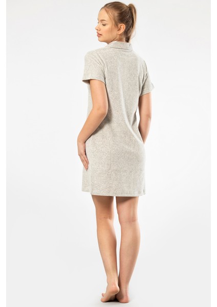 622 Gri Kadın Rahat Yakalı Fermuarlı Elbise Gecelik fırsatları