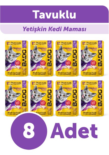 Yetişkin Yaş Kedi Maması Tavuk Etli 85Gr 8'li