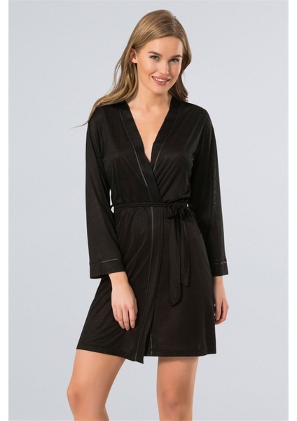 Kadın Siyah Düz Sabahlık 3164