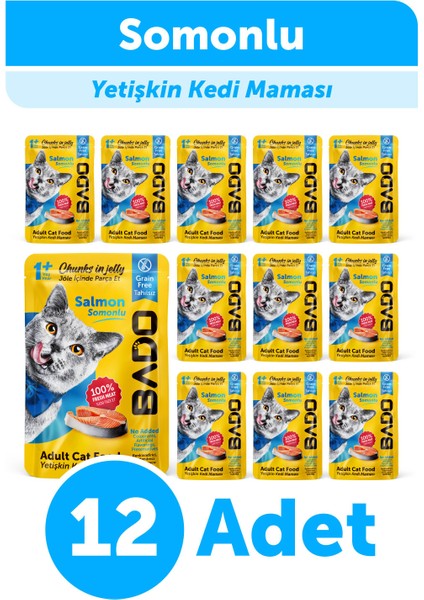 Yetişkin Yaş Kedi Maması Somonlu 85Gr 12'li