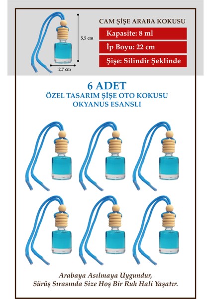 Bymeyla Okyanus Fresh Koku Esanslı 6 Lı Cam Şişede Oto Kokusu ve Oto Aksesuarı