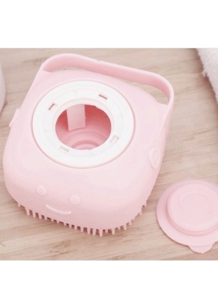 Şampuan Hazneli Kedi Köpek Silikon Duş Fırçası 11 cm Pembe