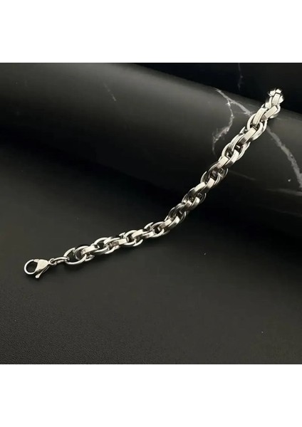 Unisex Gümüş Kaplama Iç Içe Geçmeli Zincir Halat Çelik Bileklik fiyatları