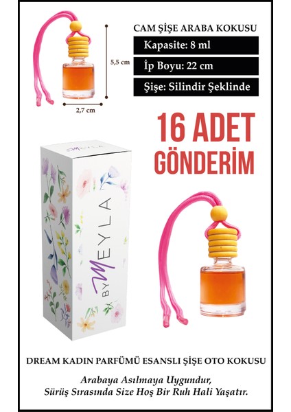 Bymeyla 16 Adet Kadın Parfümü Esans Aromalı Cam Şişeli Oto Kokusu ve Dikiz Aynası Aksesuarı