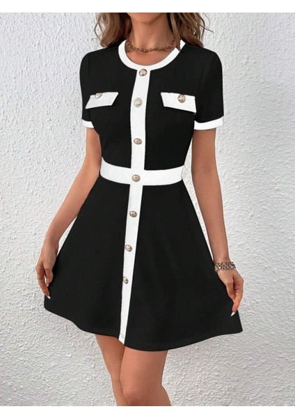 Kadın Kısa Kollu Bisiklet Yaka Önden Düğmeli Modal Elbise modelleri