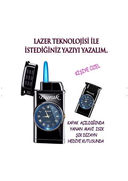 Kişiye Özel Çakmak Işıklı Saatli Lazer Isim Baskılı