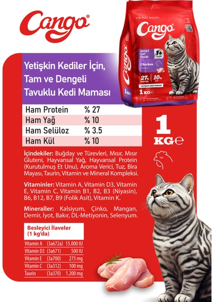 Yetişkin Kedi Maması Tavuk Etli 1 kg 5'li modelleri