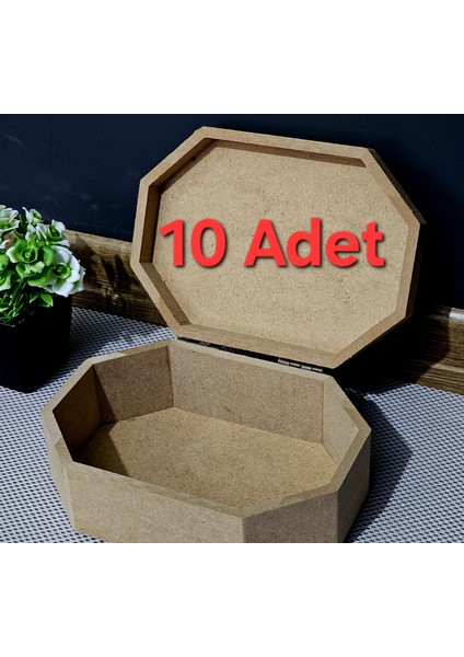 10 Adet Ahşap Sekizgen Dikdörtgen Öğrenci Kutu Çok Amaçlı Kapaklı Organizer Ham Hobi Boyama Saklama Kutusu