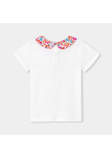 Kız Çocuk Çiçek Desenli Peter Pan Yaka T-Shirt fiyatları