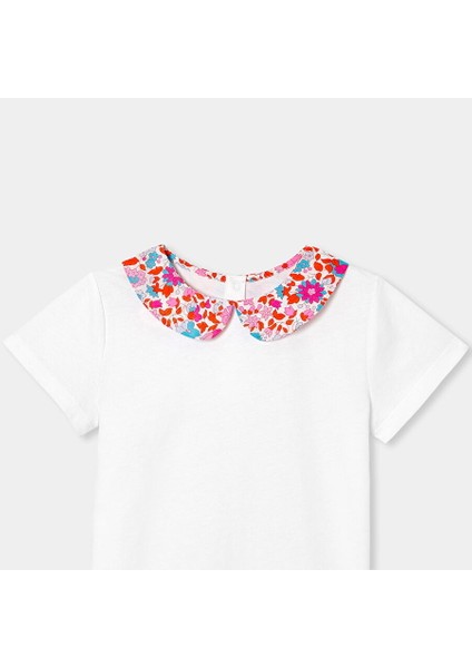 Kız Çocuk Çiçek Desenli Peter Pan Yaka T-Shirt modelleri
