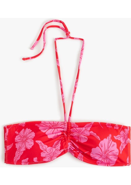 Çiçek Desenli Straplez Bikini Üstü