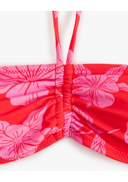 Çiçek Desenli Straplez Bikini Üstü