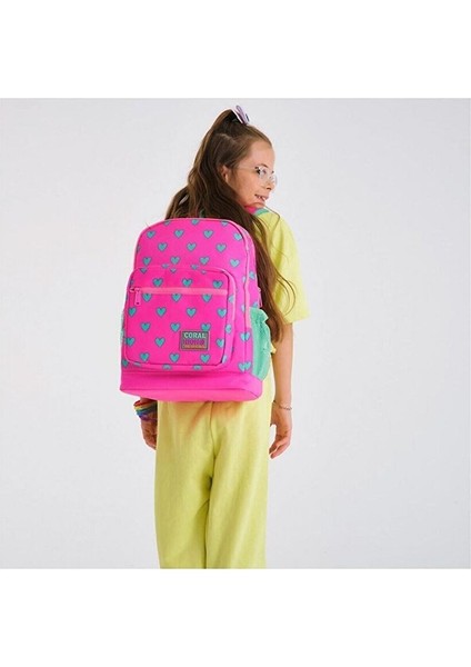 Kids Neon Pembe Su Yeşili Kalp Desenli 2'li Okul Çanta Seti - Kız Çocuk fiyatları