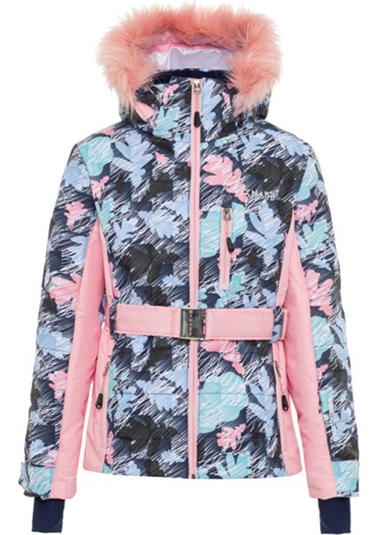 Lacivert - Pembe Kız Çocuk Desenli Kayak Montu OXW1002_WILL