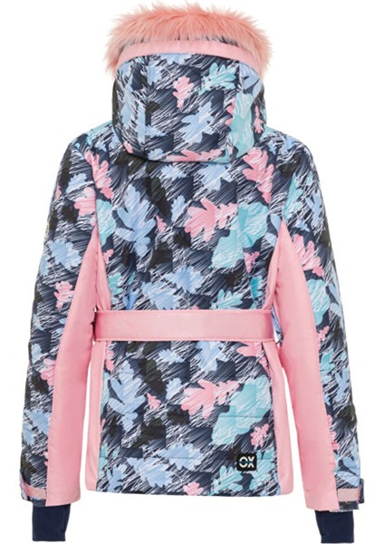 Lacivert - Pembe Kız Çocuk Desenli Kayak Montu OXW1002_WILL modelleri