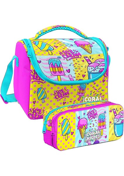 Mixed Dondurma Desenli Kız Çocuk Isı Yalıtımlı Beslenme Çantası ve Kalemlik Seti