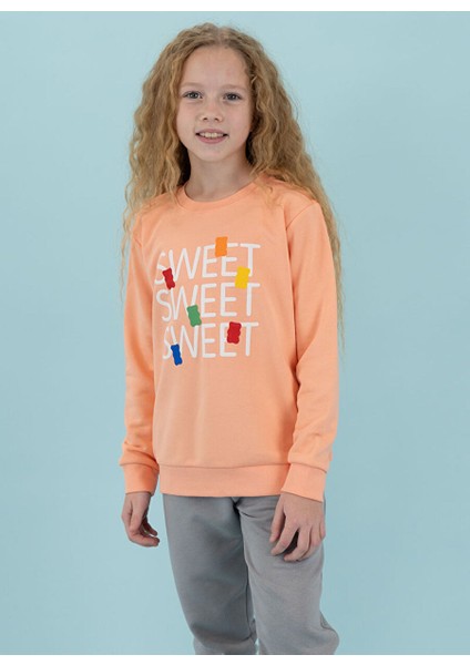 Somon Kız Çocuk Bisiklet Yaka Sweatshirt HRBTXT306