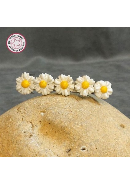 4763 El Yapımı Polimer Kil Beyaz Papatya Çiçeği Tasarımlı Saç Tokası / 8 cm