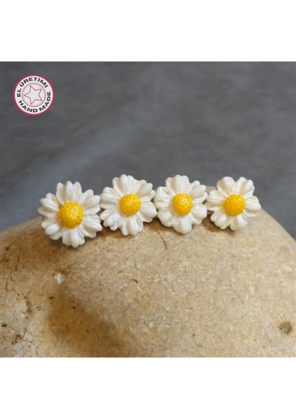 4367 El Yapımı Polimer Kil Beyaz Papatya Çiçeği Tasarımlı Yan Saç Tokası / 7,5 cm
