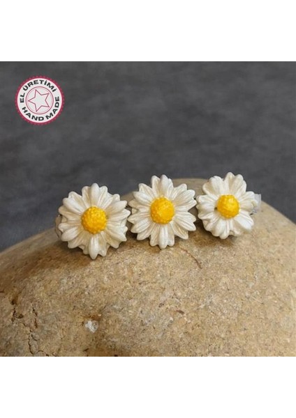 4149 El Yapımı Polimer Kil Beyaz Papatya Çiçeği Tasarımlı Saç Tokası / 6 cm