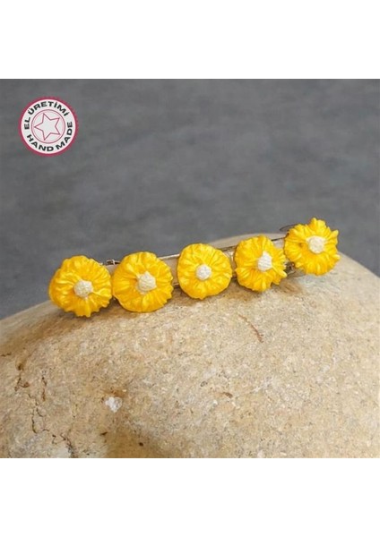 4991 El Yapımı Polimer Kil Küçük Sarı Papatya Çiçeği Tasarımlı Saç Tokası / 6 cm