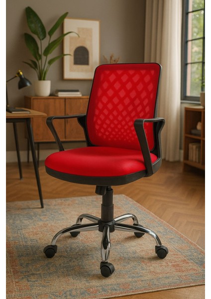 Ev ve Ofis Çalışma Sandalyesi Bilgisayar Koltuğu Çalışma Koltuğu Krom Ayak