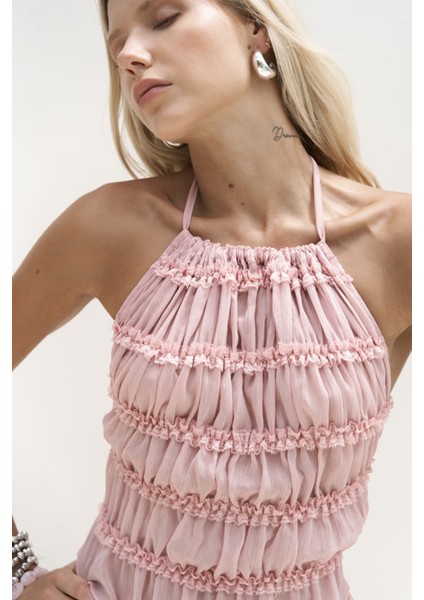 Sofi Transparan Pembe Crop Etek Takım