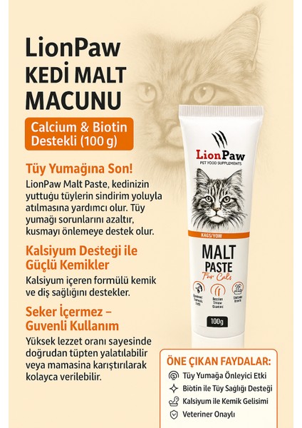 Anti-Hairball Tüy Yumağı Önleyici Malt Macun 100 GR Biotin & Kalsiyum Güçlü İçerik modelleri
