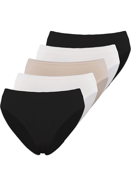 5’li Siyah, Beyaz, Ten Rengi Pamuklu Mini Boy Kadın Ribana Slip ,olıvıa Rıb Mını