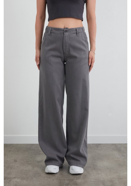 Beli Lastikli Düğmeli Tencel Kumaş Pantolon