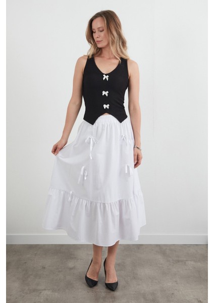 Beli Lastikli Kurdeleli Etek